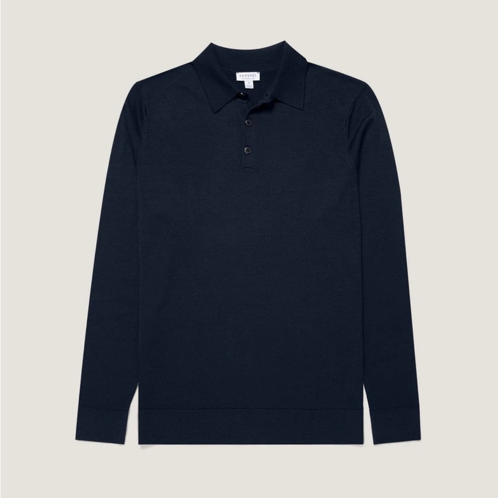 Sunspel Men’s Extra-Fine Merino Wool Long Sleeve Polo Shirt